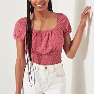 🖤Hollister Pink Ultra Crop On Or Off The Shoulder Top